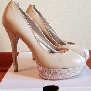 Beige Pump with Sequin Platform & Heel
